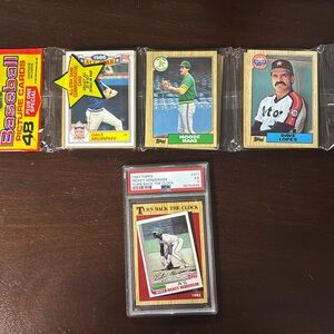 1987 topps Rickey Henderson PSA + 1987 topps rackpack with 49 cards